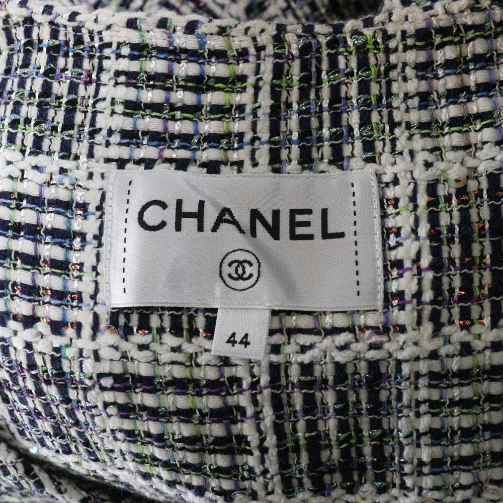 CHANEL(シャネル) ツイード スパンコール ラメ チェック総柄 ノースリーブ ワンピース ホワイト/マルチカラー レディース P58812V44366