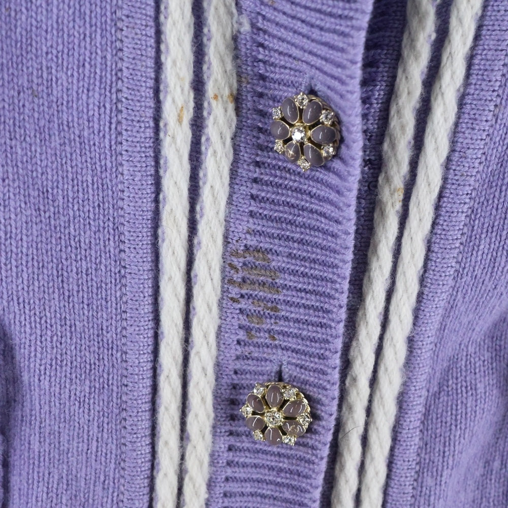 CHANEL(シャネル) ココマーク グリポワボタン カシミヤ クルーネック ニット カーディガン パープル レディース P43020K04355