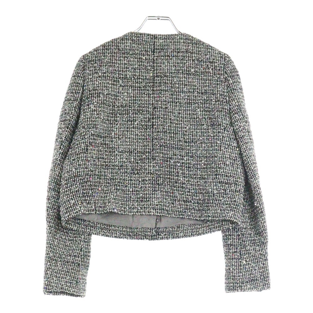 CHANEL(シャネル) ココマーク グリポワボタン ツイード スパンコール ラメ ノーカラー クロップド ショート ジャケット ブラック/ホワイト レディース P50738V37597