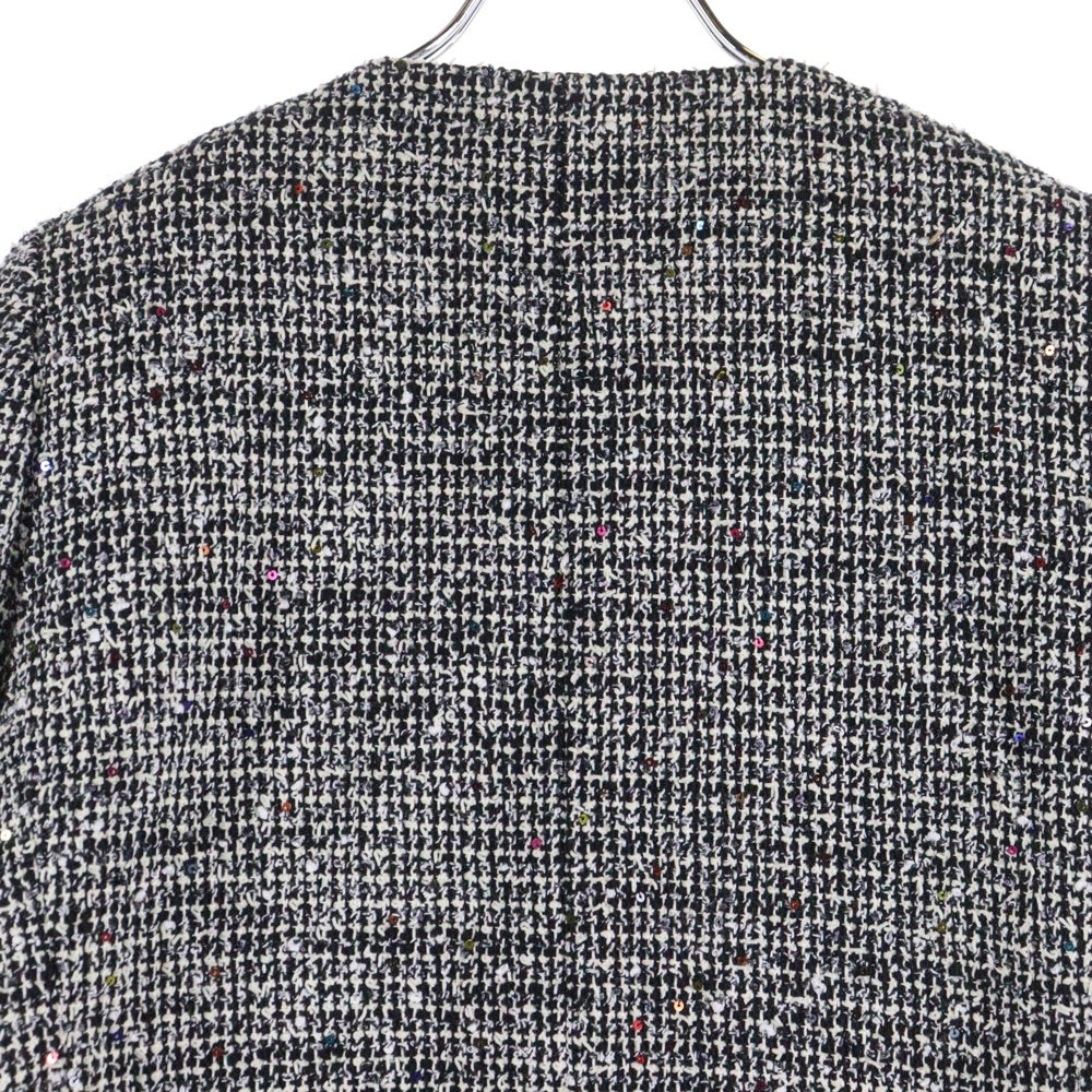 CHANEL(シャネル) ココマーク グリポワボタン ツイード スパンコール ラメ ノーカラー クロップド ショート ジャケット ブラック/ホワイト レディース P50738V37597