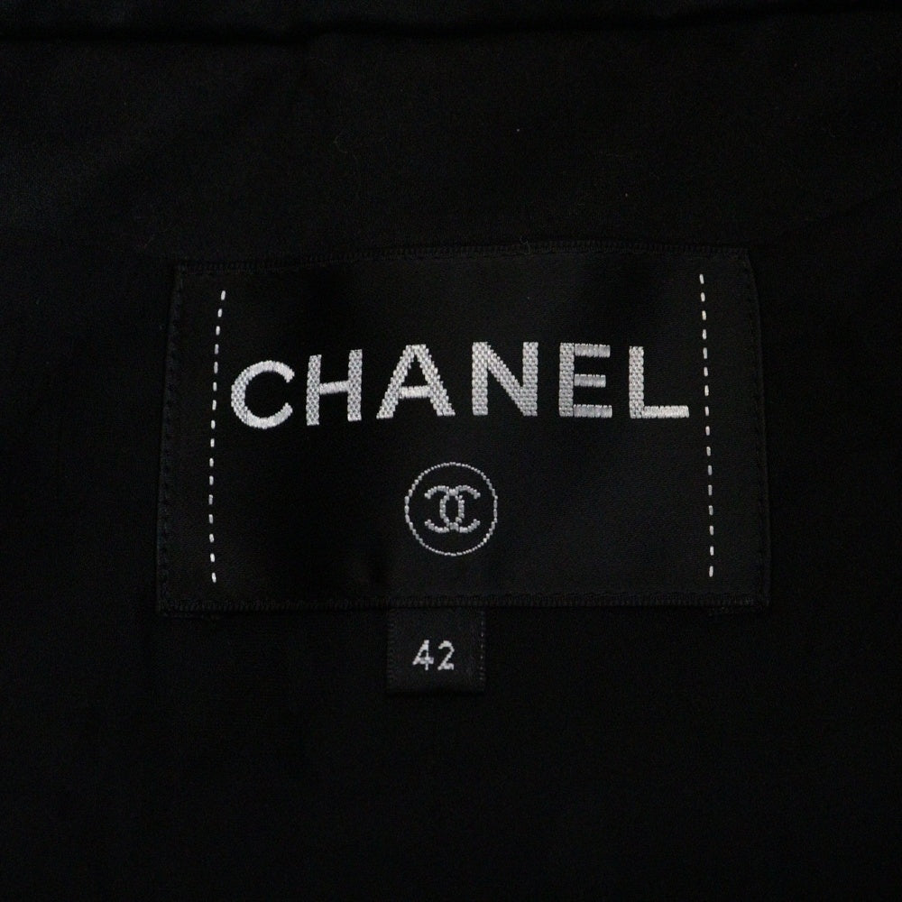 CHANEL(シャネル) ココマーク ロゴプレート ラムスキン レザー切り替え ツイード ラメ スパンコール ジップアップ ジャケット ブラック/ホワイト レザー P57185V40282