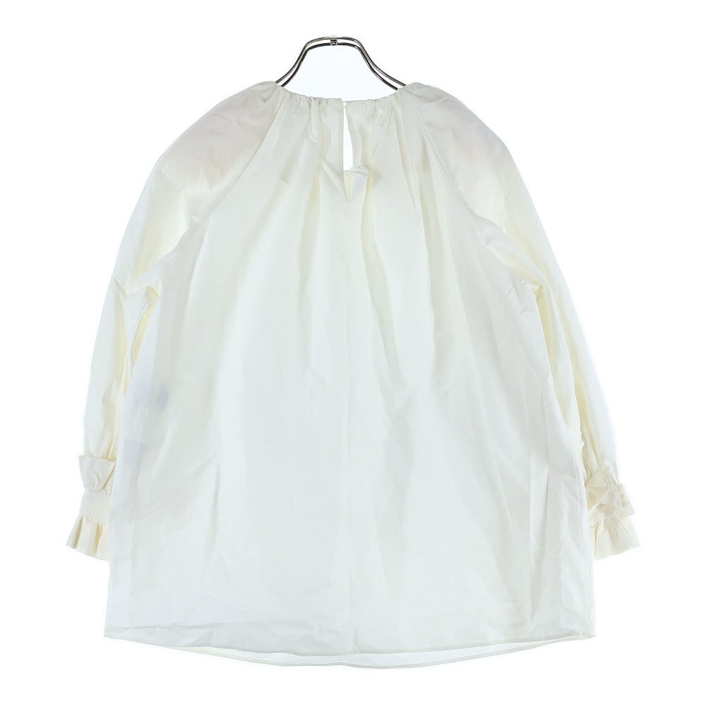 FENDI(フェンディ) ギャザー フリル クルーネック ロングスリーブ 長袖 プルオーバー ブラウス トップス ホワイト レディース FS6750 2ZM