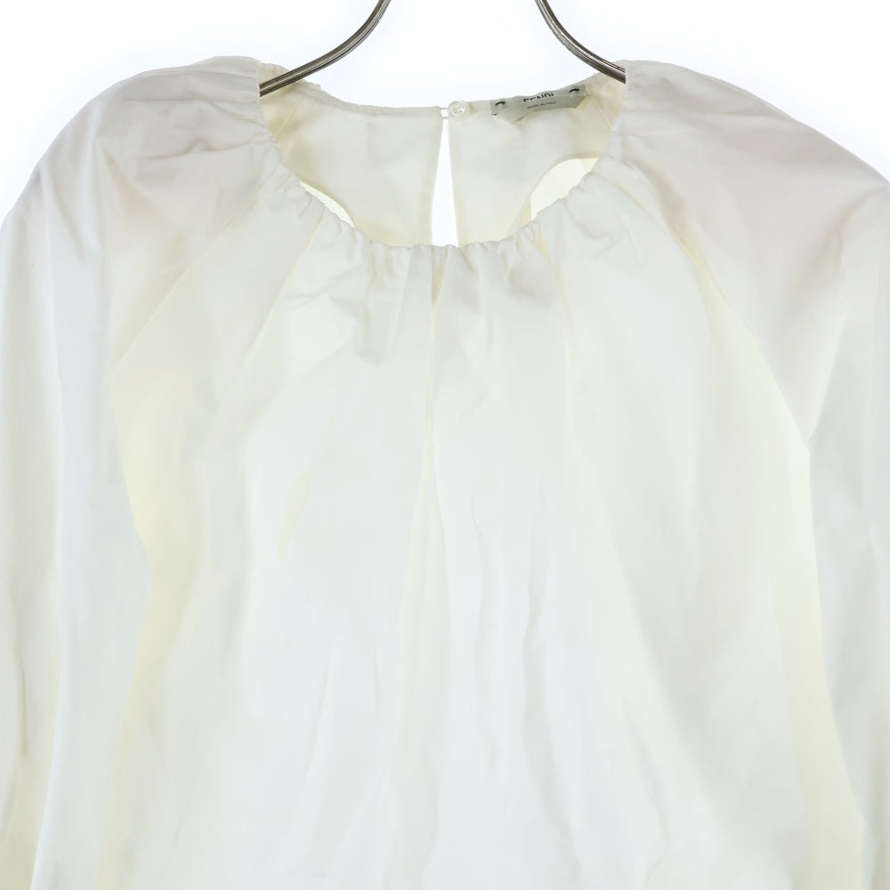 FENDI(フェンディ) ギャザー フリル クルーネック ロングスリーブ 長袖 プルオーバー ブラウス トップス ホワイト レディース FS6750 2ZM