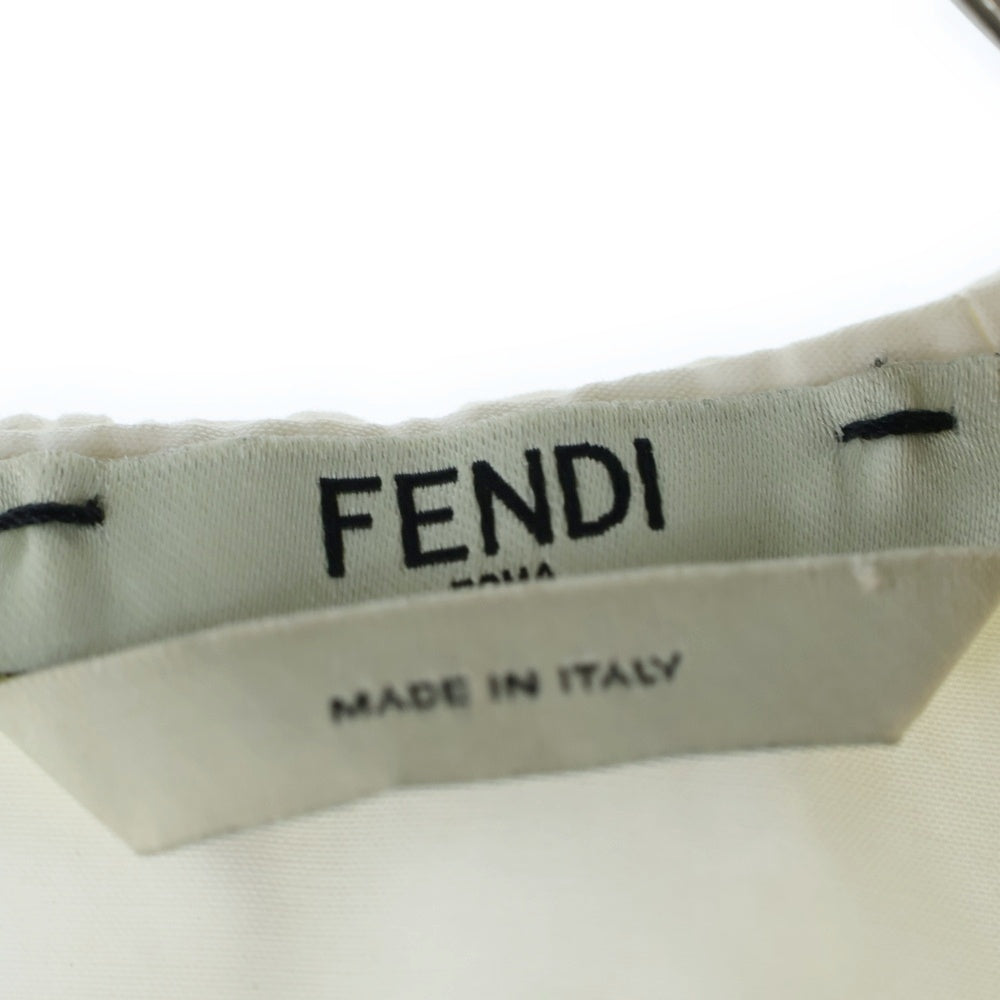 FENDI(フェンディ) ギャザー フリル クルーネック ロングスリーブ 長袖 プルオーバー ブラウス トップス ホワイト レディース FS6750 2ZM