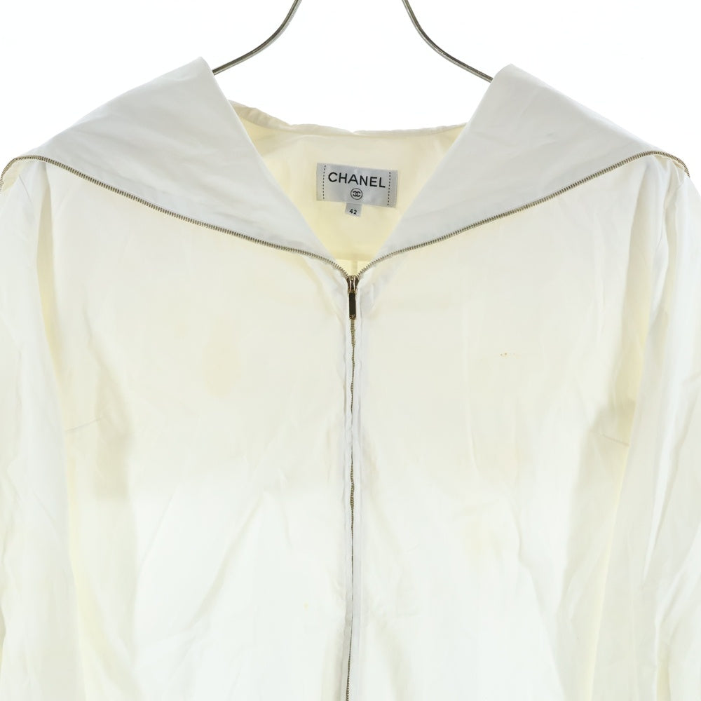CHANEL(シャネル) ココマーク ラインストーン ボタン セーラーカラー ジップアップ コットン シャツジャケット ホワイト レディース P59084V44129