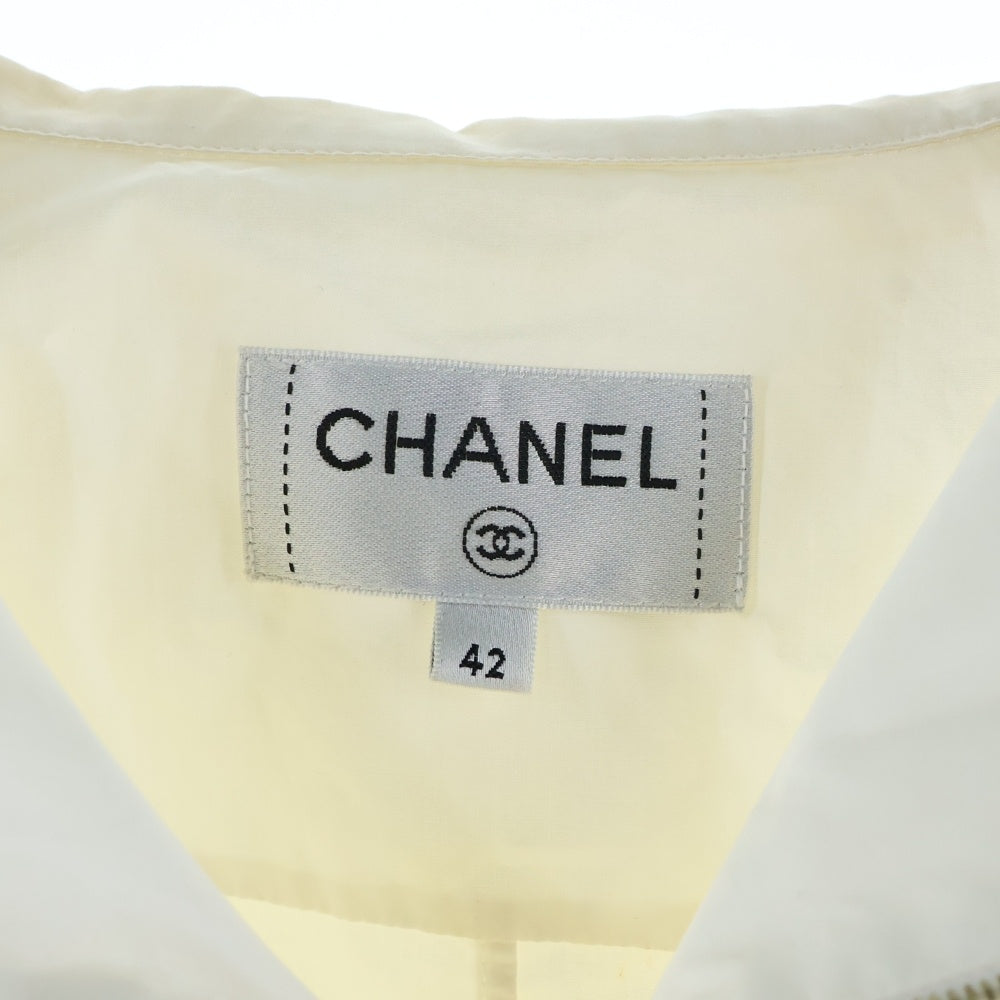 CHANEL(シャネル) ココマーク ラインストーン ボタン セーラーカラー ジップアップ コットン シャツジャケット ホワイト レディース P59084V44129