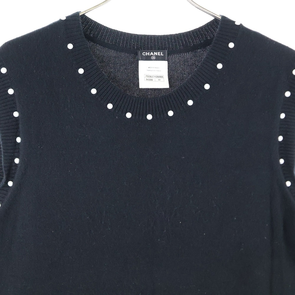 CHANEL(シャネル) ココマーク カシミヤ混 パール装飾付ノースリーブニットワンピース ブラック レディース P53637K06956