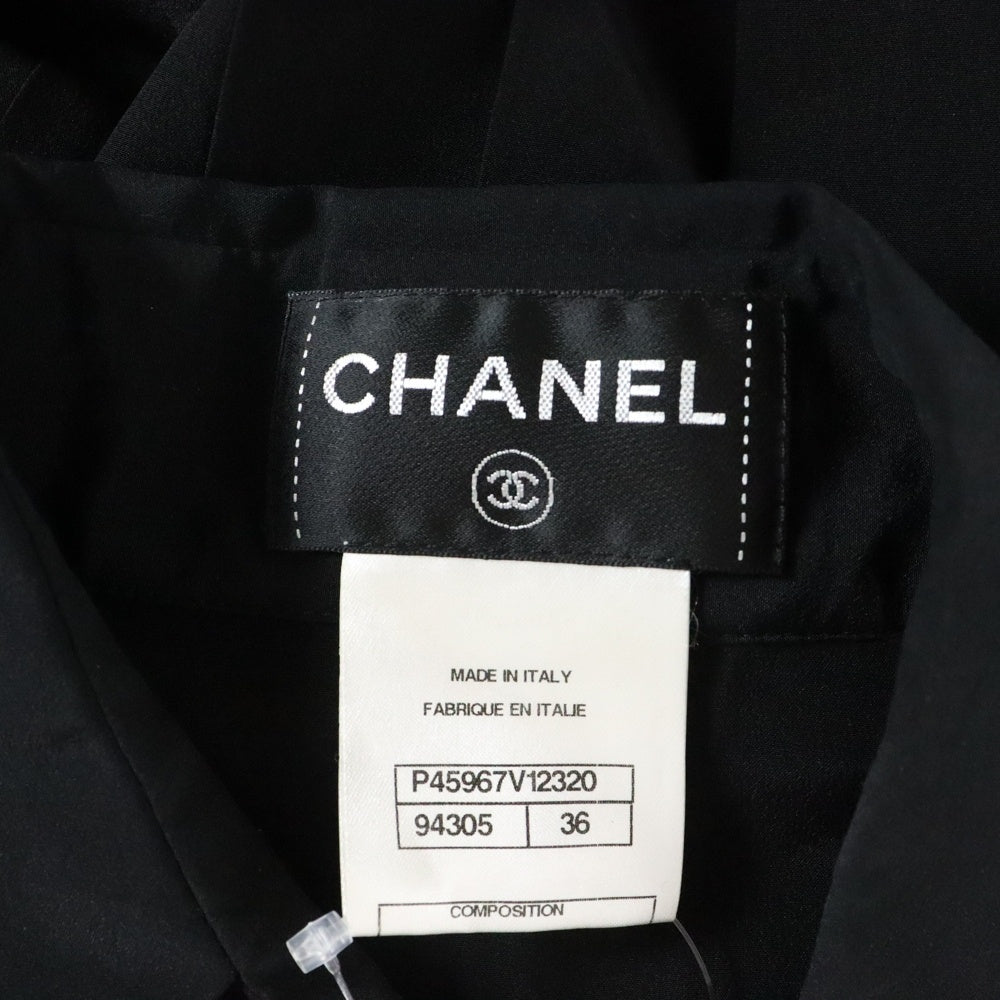CHANEL(シャネル) ロゴ パールボタン シルク プリーツ ロングスリーブ 長袖 シャツ ワンピース ブラック P45967V12320