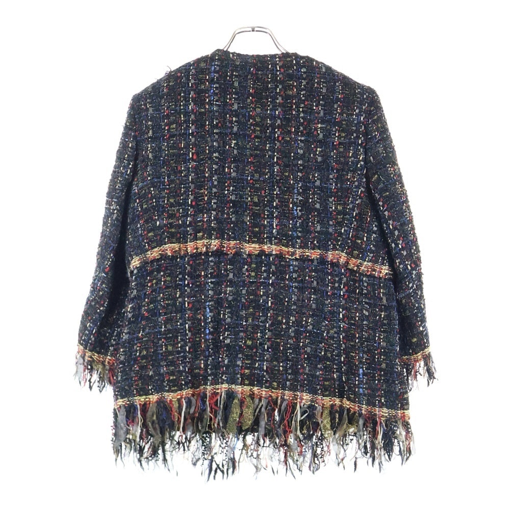 CHANEL(シャネル) ココマークジップアップ ライオンプレート シルク混 ナイロン ツイード フリンジ ノーカラー ジップアップ ジャケット マルチカラー P56778V42946