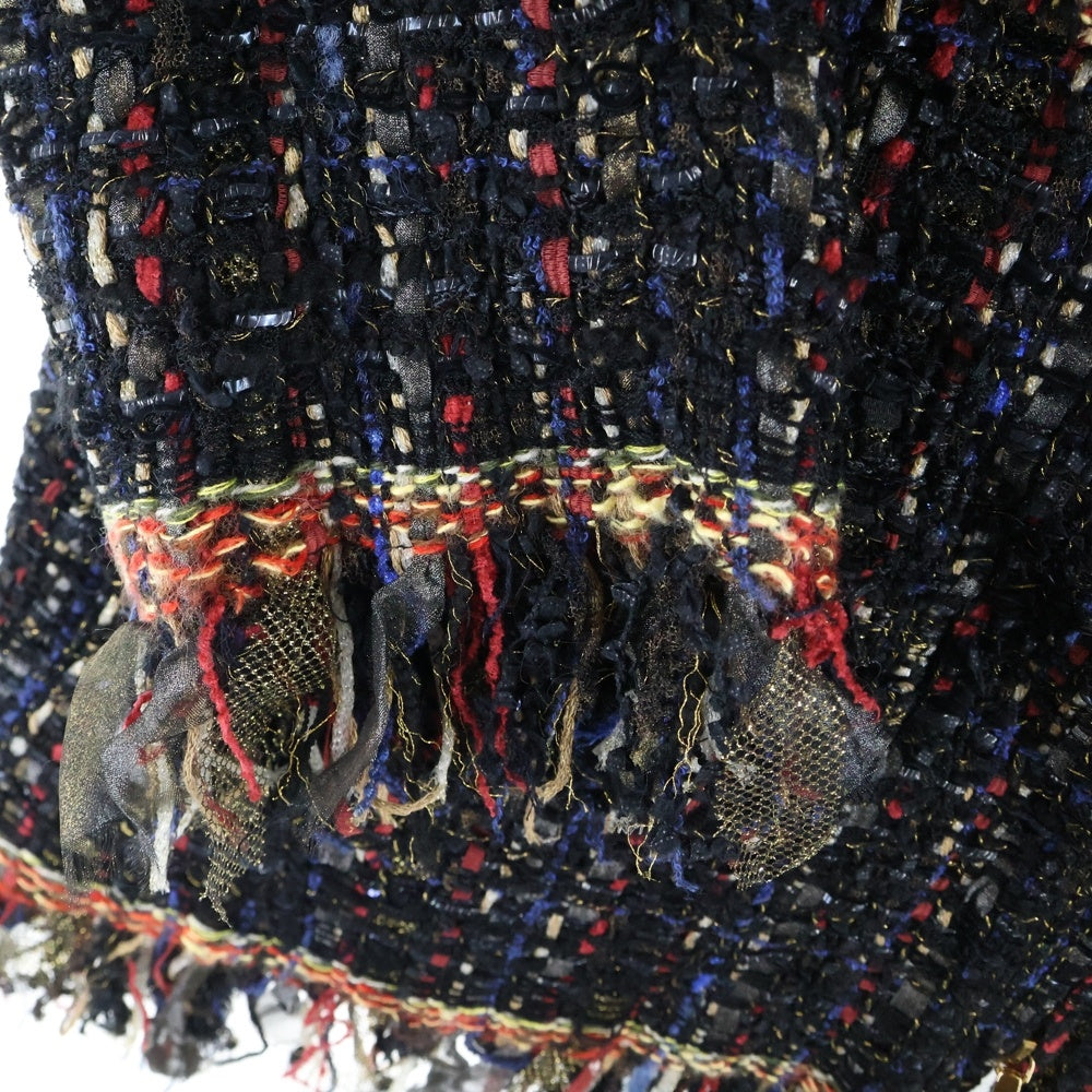 CHANEL(シャネル) ココマークジップアップ ライオンプレート シルク混 ナイロン ツイード フリンジ ノーカラー ジップアップ ジャケット マルチカラー P56778V42946