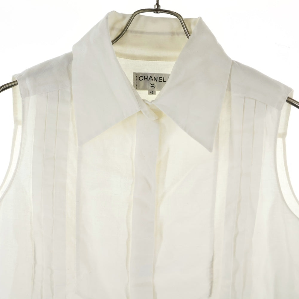 CHANEL(シャネル) リネン ノースリーブ プルオーバー シャツ ブラウス ホワイト レディース P55647V41683