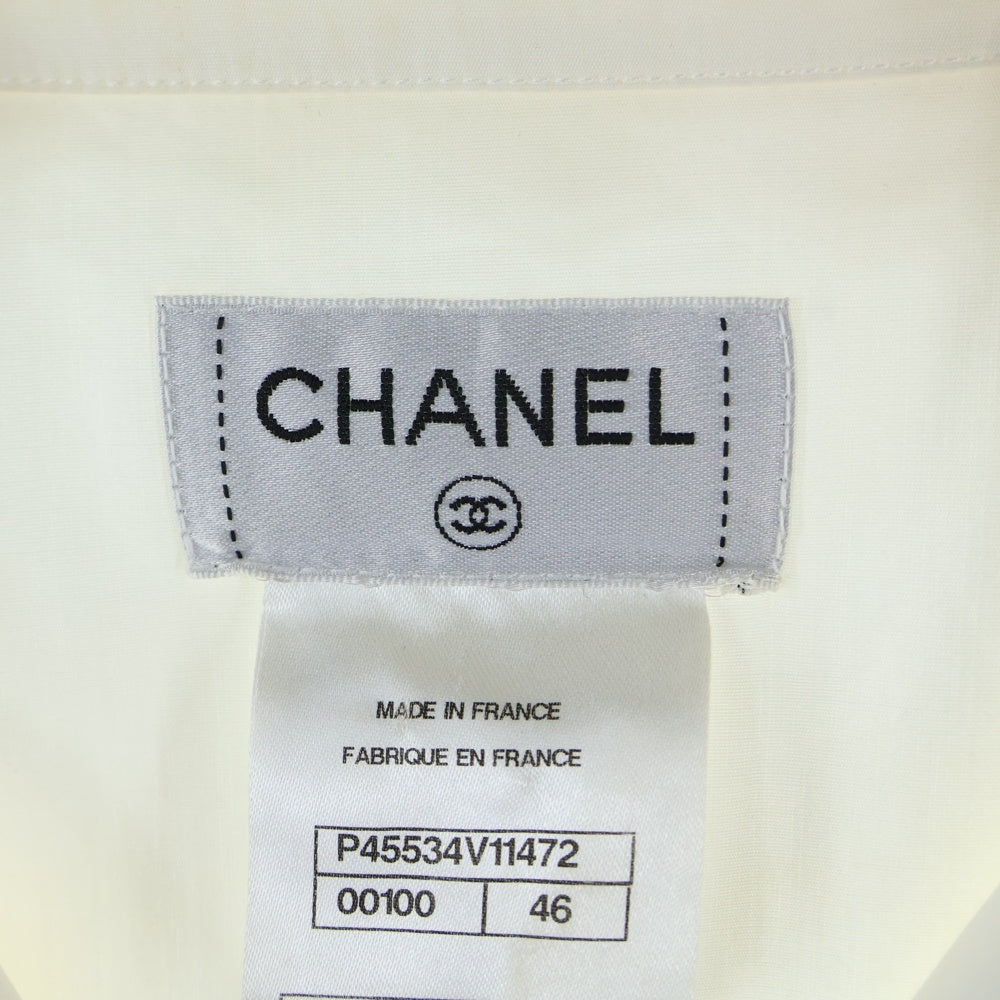 CHANEL(シャネル) ココマークボタン レース ギャザーデザイン 長袖シャツ ブラウス ホワイト レディース P45534V11472