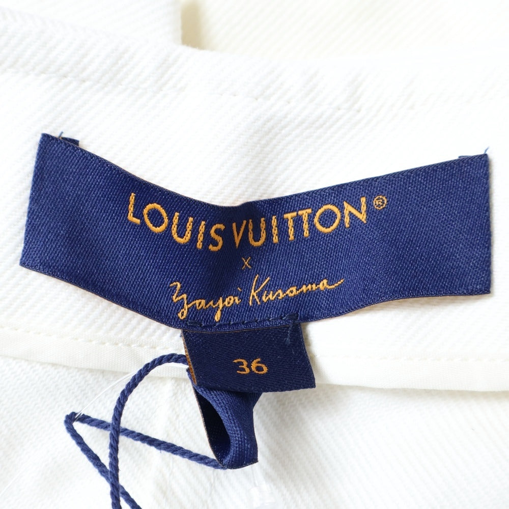 LOUIS VUITTON(ルイヴィトン) 23AW ×YK 草間彌生 フラワープリント フリルカラー コットン 半袖 ダブルブレスト ラップデザイン ワンピース ドレス ホワイト レディース RW232J VD8 FODR24