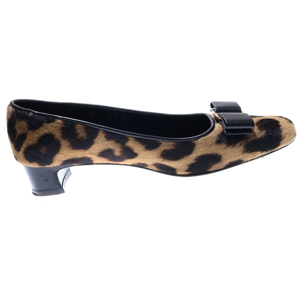 FERRAGAMO(フェラガモ) ロゴ ハラコレザー レオパードヒールパンプス ブラック/ベージュ レディース