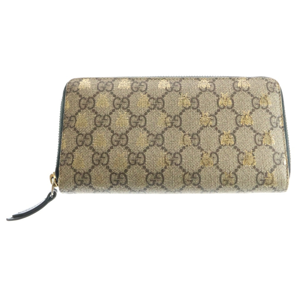 GUCCI(グッチ) GGスプリーム BEE 蜂 ラウンドファスナー長財布 ロングウォレット カードケース ベージュ ゴールド金具 PVC 410102