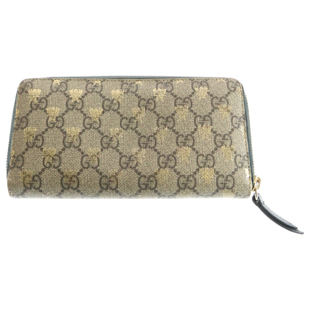 GUCCI(グッチ) GGスプリーム BEE 蜂 ラウンドファスナー長財布 ロングウォレット カードケース ベージュ ゴールド金具 PVC 410102