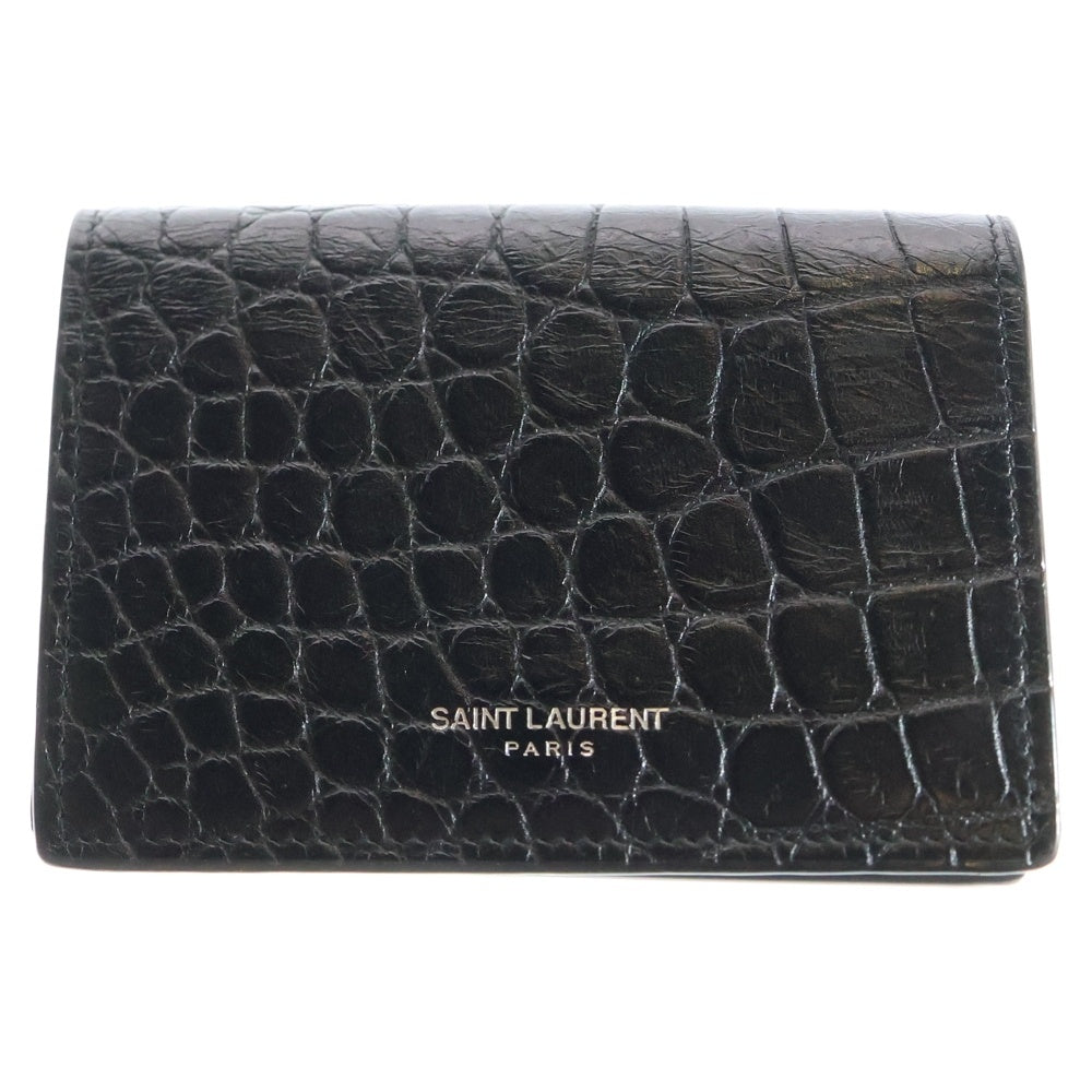 SAINT LAURENT PARIS(サンローランパリ) カードケース 型押しクロコ 名刺入れ 二つ折り財布 ブラック レザー 459996DZE5U1000