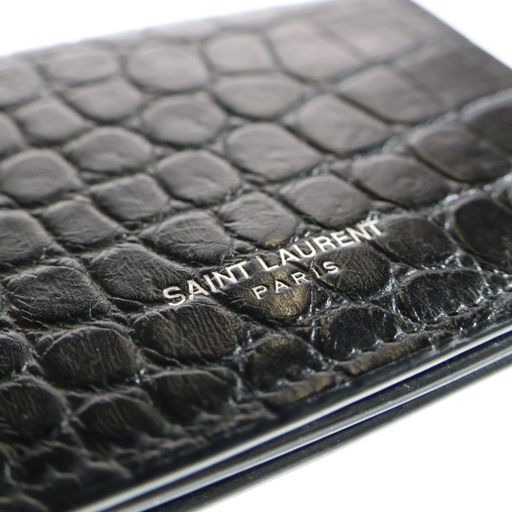 SAINT LAURENT PARIS(サンローランパリ) カードケース 型押しクロコ 名刺入れ 二つ折り財布 ブラック レザー 459996DZE5U1000