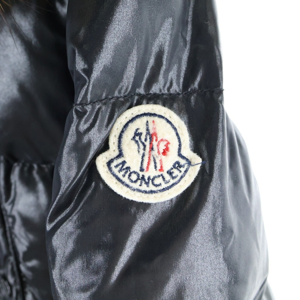MONCLER(モンクレール) ワッペンロゴ ベルト付き ファー フーデッド ジップアップ ダウン ロング ジャケット コート ブラック レディース 49367/91/68950
