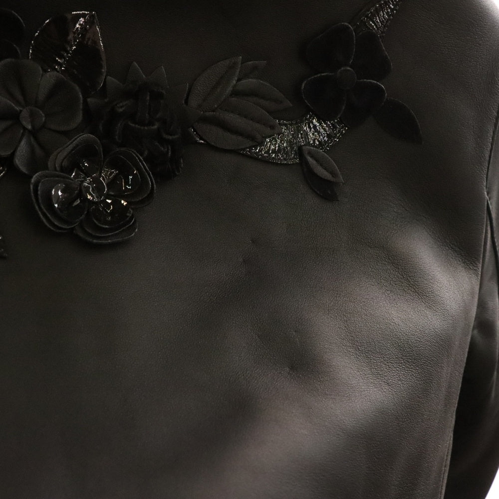 FENDI(フェンディ) 16AW パテント コンビレザー フラワー コサージュ ラムスキン レザー 3B ジャケット ブラック レディース FPJ674 O2Q