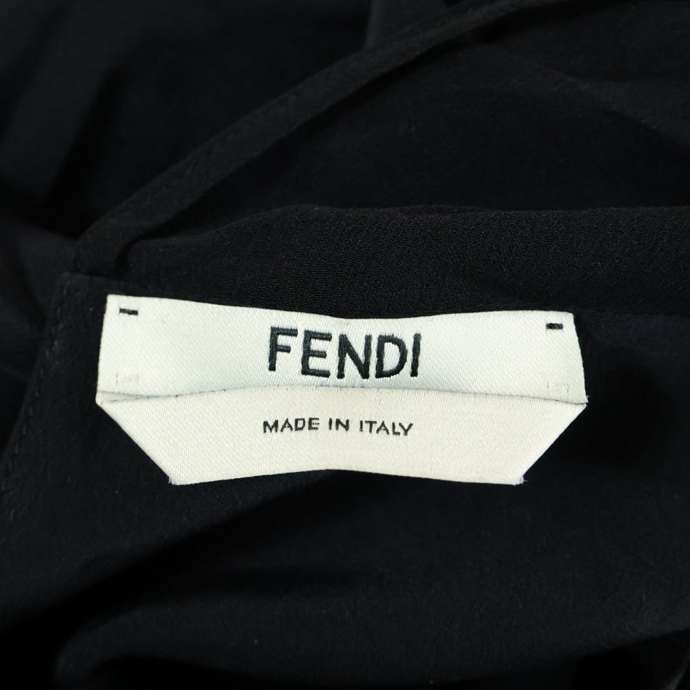 FENDI(フェンディ) 17AW パール刺繍 シースルー切り替え プリーツ 長袖 ロング ワンピース ドレス ブラック レディース FD9522 O2R