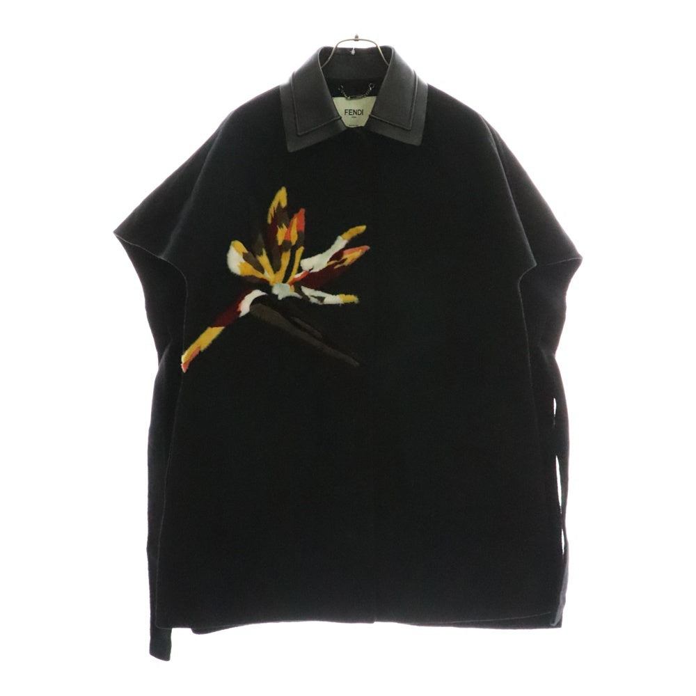 FENDI(フェンディ) 15AW ミンクファーワッペン ラムスキン レザー襟 カシミヤ ケープ ポンチョ コート ブラック レディース FF8111 W18