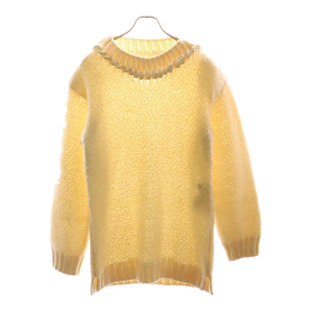 FENDI(フェンディ) 16AW モヘヤ カシミヤ混 ウール ネックデザイン ボアツイード クルーネック プルオーバー 長袖ニット セーター ホワイト FZZ807 8DJ