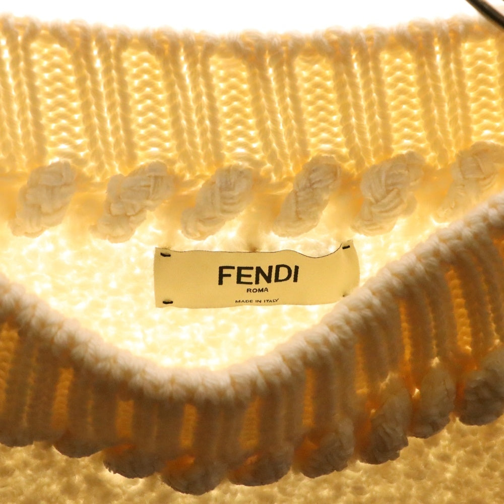 FENDI(フェンディ) 16AW モヘヤ カシミヤ混 ウール ネックデザイン ボアツイード クルーネック プルオーバー 長袖ニット セーター ホワイト FZZ807 8DJ