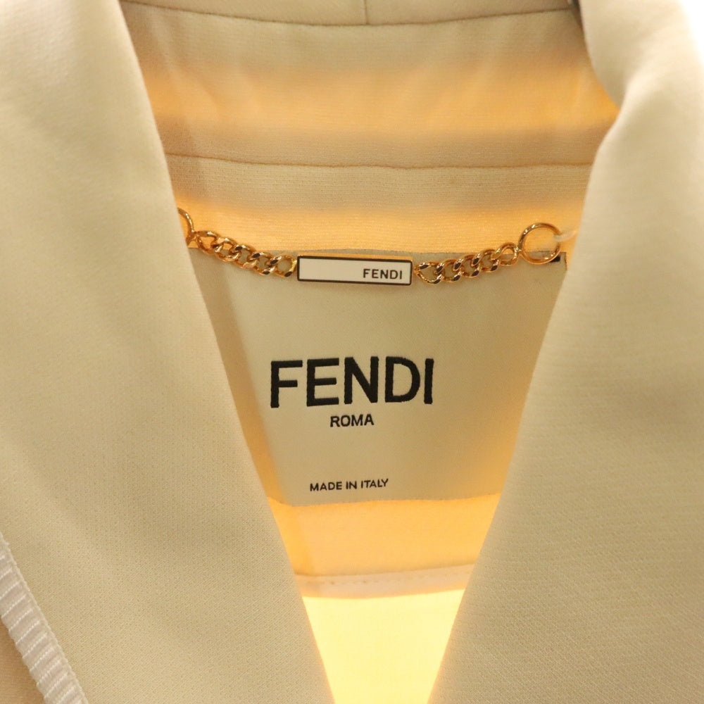 FENDI(フェンディ) 16AW レザー フラワーコサージュ ノースリーブ ショールカラー ロング テーラードジャケット ベスト ベージュ レディース FF8319 46R