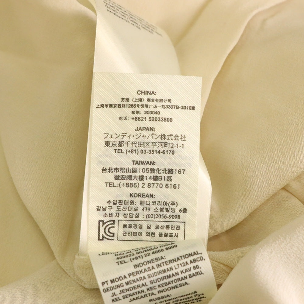 FENDI(フェンディ) 16AW レザー フラワーコサージュ ノースリーブ ショールカラー ロング テーラードジャケット ベスト ベージュ レディース FF8319 46R