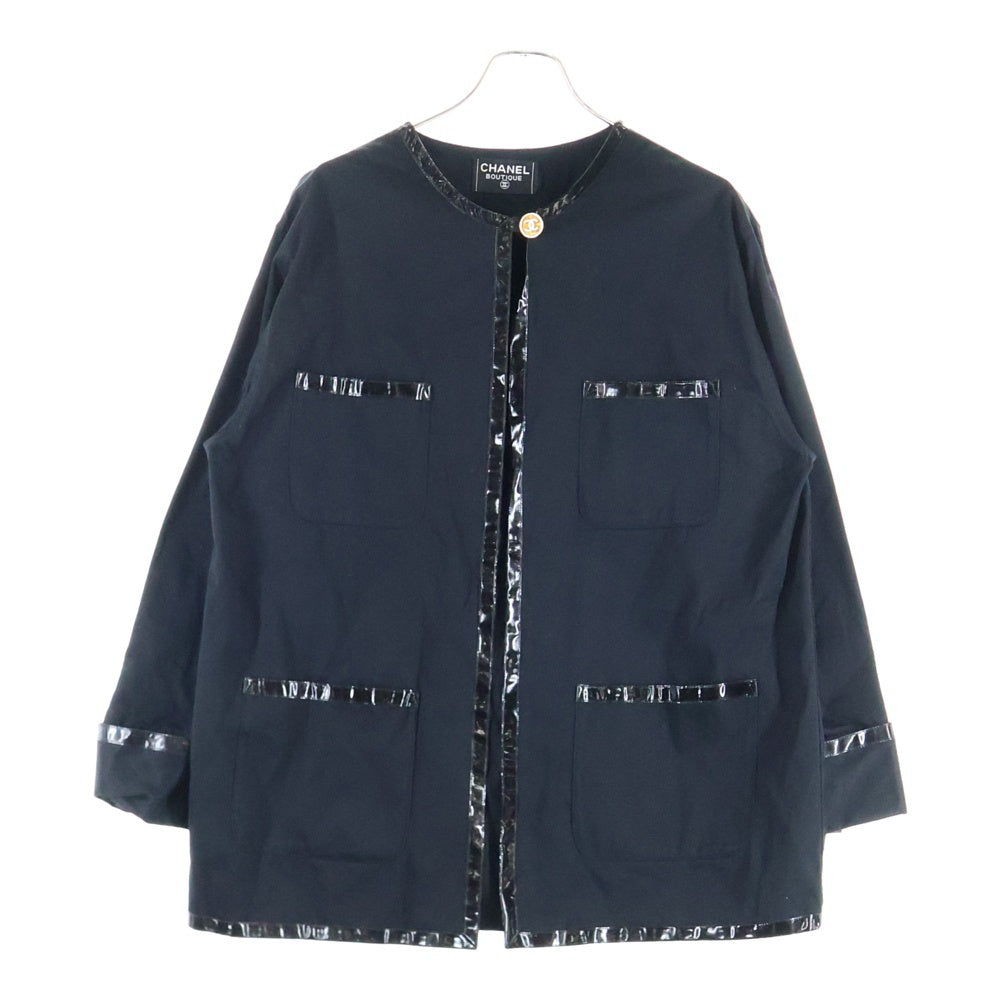 CHANELシャネル COCOマークボタンツイートノーカラー裾チェーンジャケット 25031902.jpg