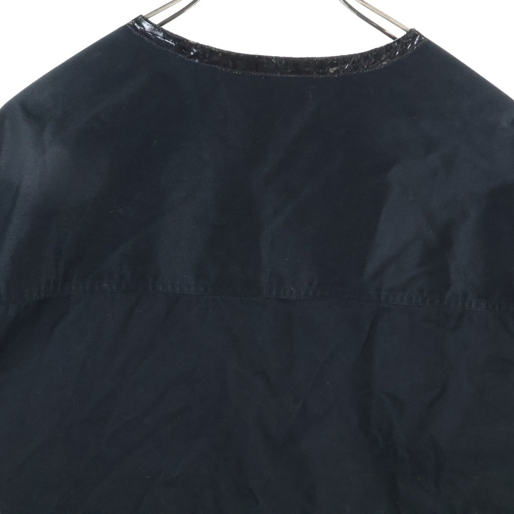 CHANEL(シャネル) ココマークボタン パテントレザー パイピング ノーカラー コットンジャケット ブラック