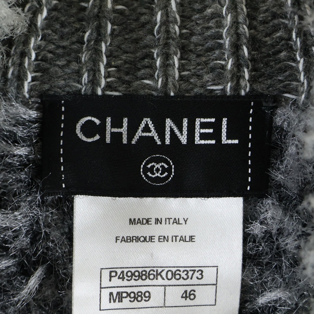 CHANEL(シャネル) ココマーク ライオンボタン アンゴラ カシミヤ混 ファー ツイード ジップアップ ボア ジャケット ブルゾン グレー P49986K06373