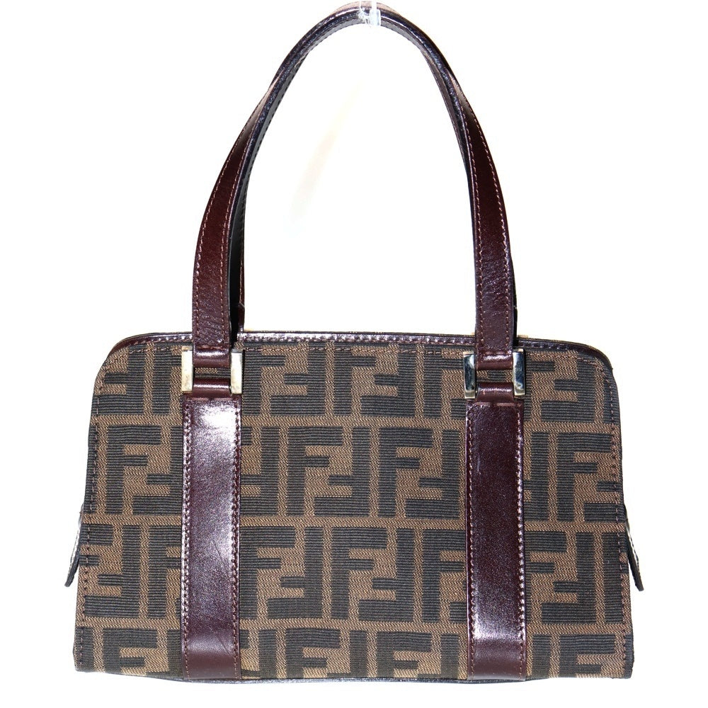 FENDI(フェンディ) ズッカ ミニハンドバック レザー×キャンバス シルバー金具 ブラウン