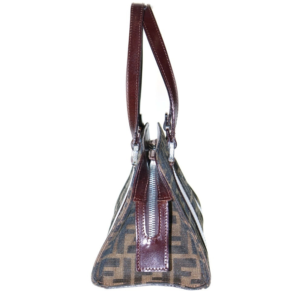 FENDI(フェンディ) ズッカ ミニハンドバック レザー×キャンバス シルバー金具 ブラウン