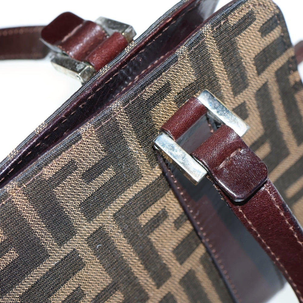FENDI(フェンディ) ズッカ ミニハンドバック レザー×キャンバス シルバー金具 ブラウン