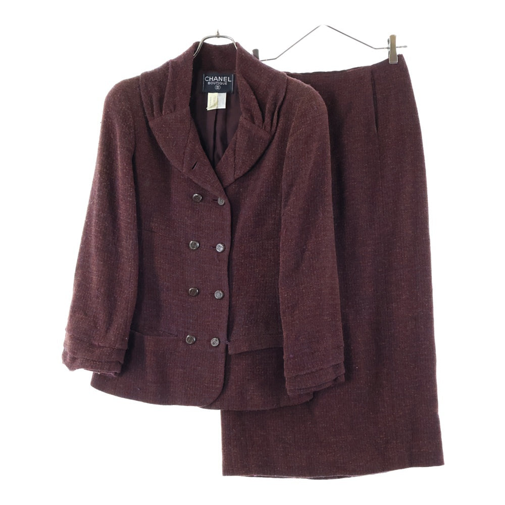 CHANEL(シャネル) 98AW セットアップ ウール ココマークボタン ギャザーカラー ダブルブレスト テーラードジャケット タイト ロングスカート レディース P12240V06940