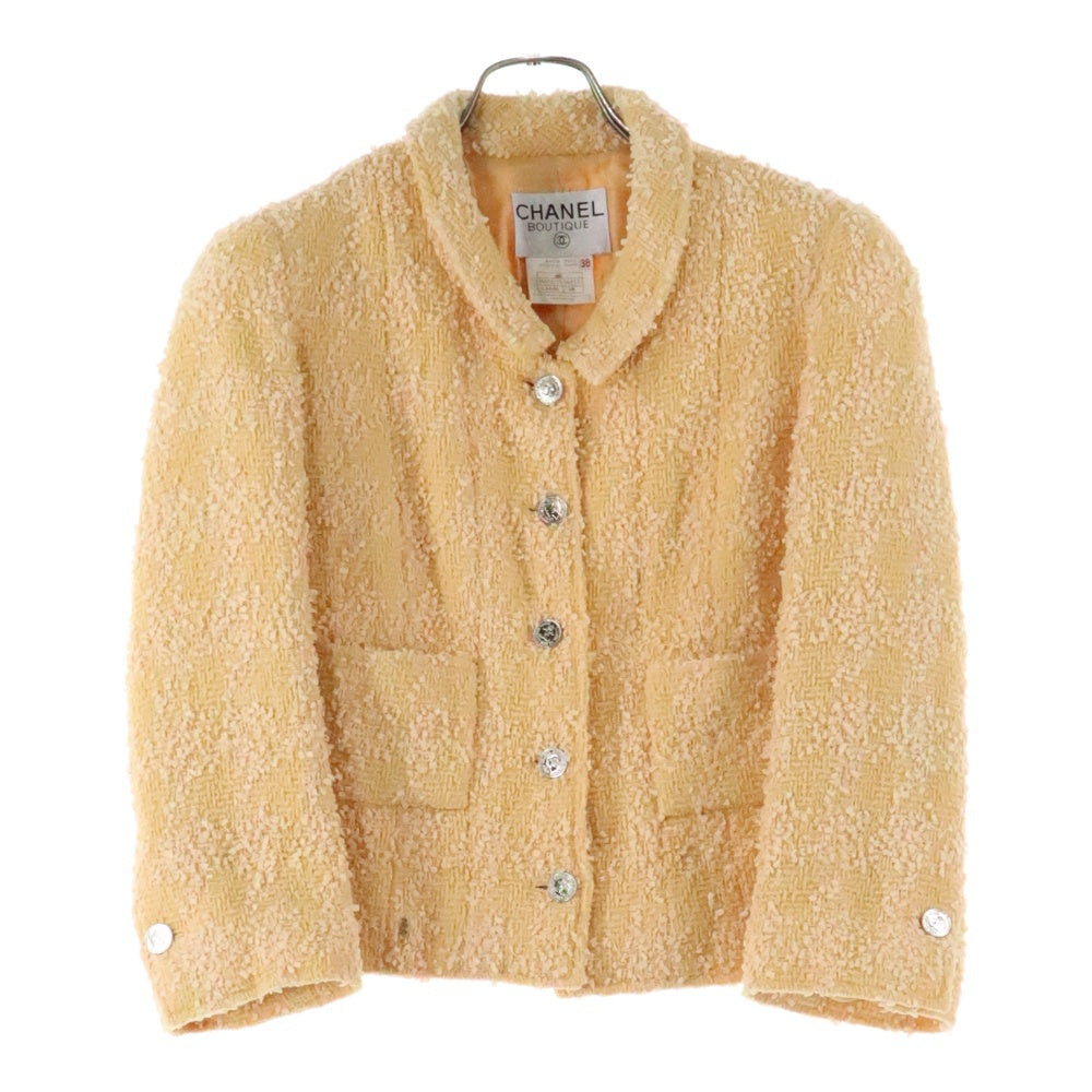 CHANEL(シャネル) 96P スプリングコレクション セットアップ ルサージュ ツイード ココマークボタン ショートジャケット タイトミニ スカート オレンジ レディース P07017V04715