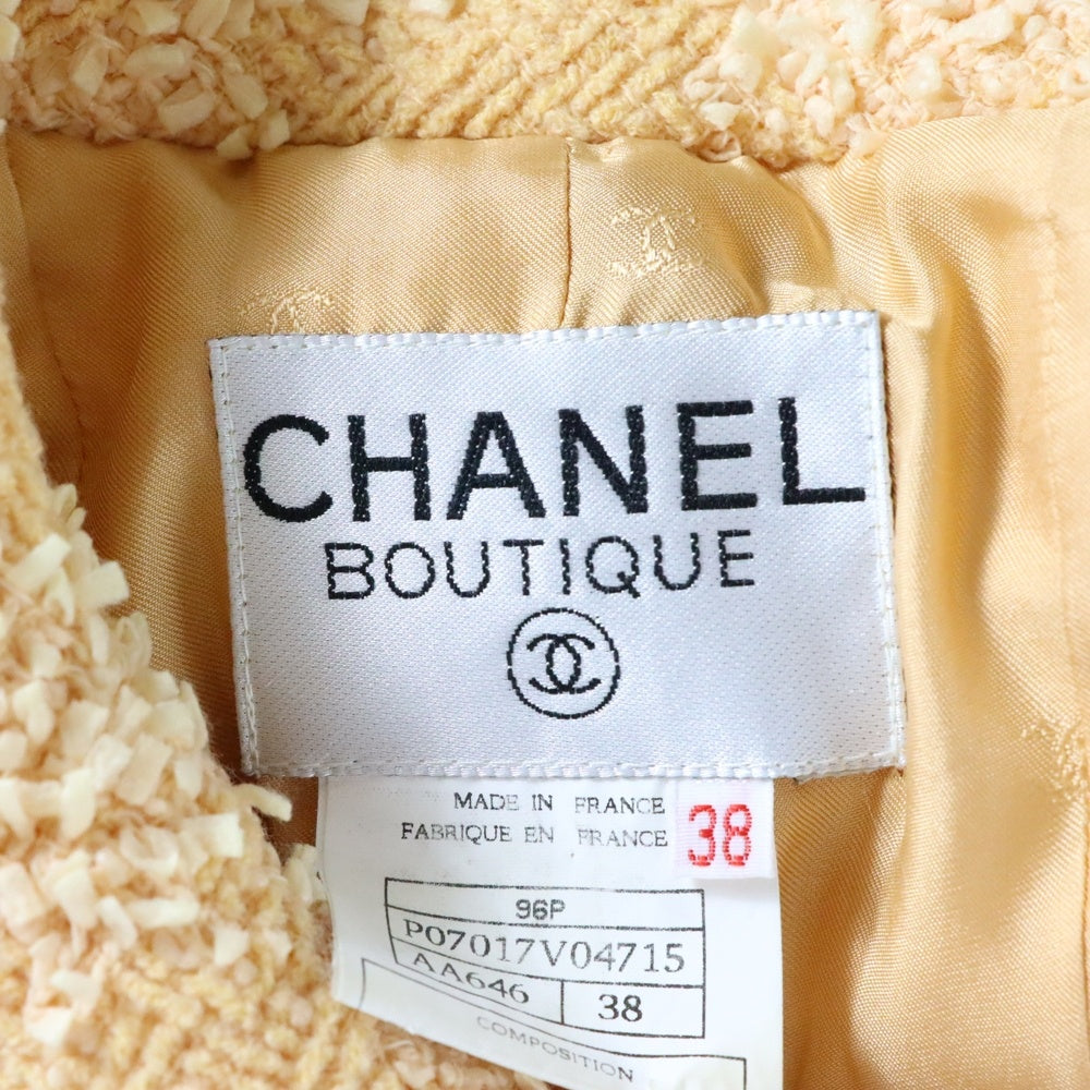 CHANEL(シャネル) 96P スプリングコレクション セットアップ ルサージュ ツイード ココマークボタン ショートジャケット タイトミニ スカート オレンジ レディース P07017V04715