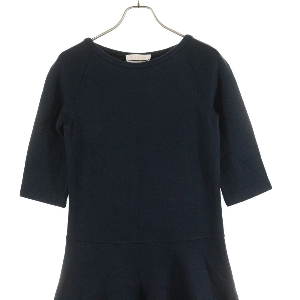 Chloe(クロエ) シルク クルーネック ラグラン ハーフスリーブ ミディアム ワンピース ネイビー レディース 16AJR03-16A083