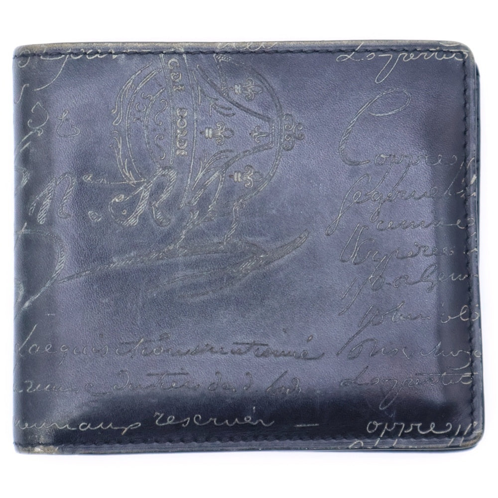 Berluti(ベルルッティ) カリグラフィー コンパクトウォレット 二つ折り財布 カードケース ブラック レザー