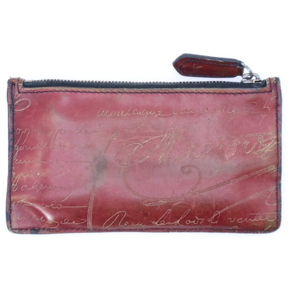 Berluti(ベルルッティ) カリグラフィ ラグメントケース カードケース 名刺入れ 小物入れ レッド バーガンディ レザー ゴールド金具