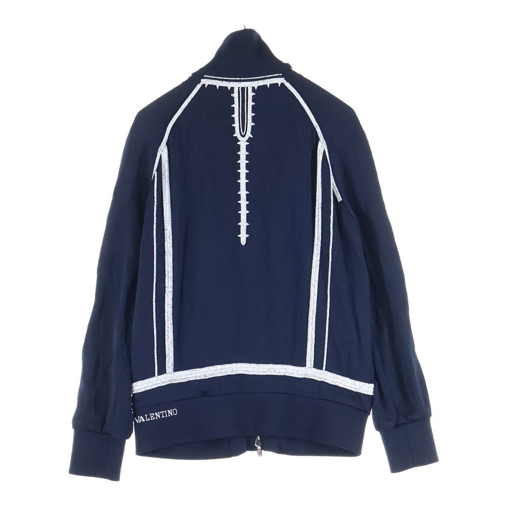 VALENTINO(ヴァレンティノ) ビーズ刺繍 装飾 サイドライン ビスコース アセテート ジップアップ トラックジャケット ネイビー PV0CI0R1502