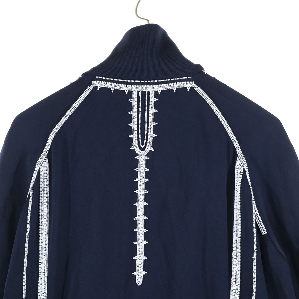VALENTINO(ヴァレンティノ) ビーズ刺繍 装飾 サイドライン ビスコース アセテート ジップアップ トラックジャケット ネイビー PV0CI0R1502