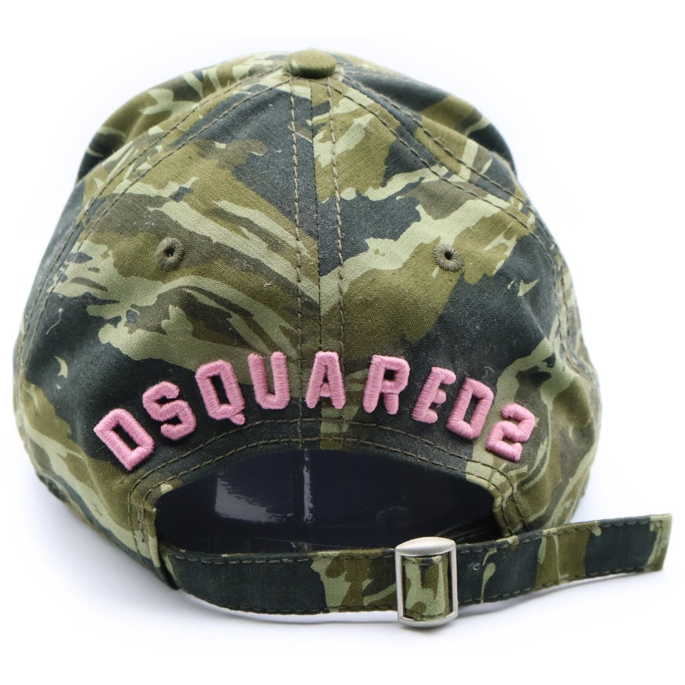 DSQUARED2(ディースクエアード) ICON ロゴ刺繍 カモフラ 迷彩総柄 コットン 5パネル ベースボールキャップ 帽子 カーキ SJ16801581SS19