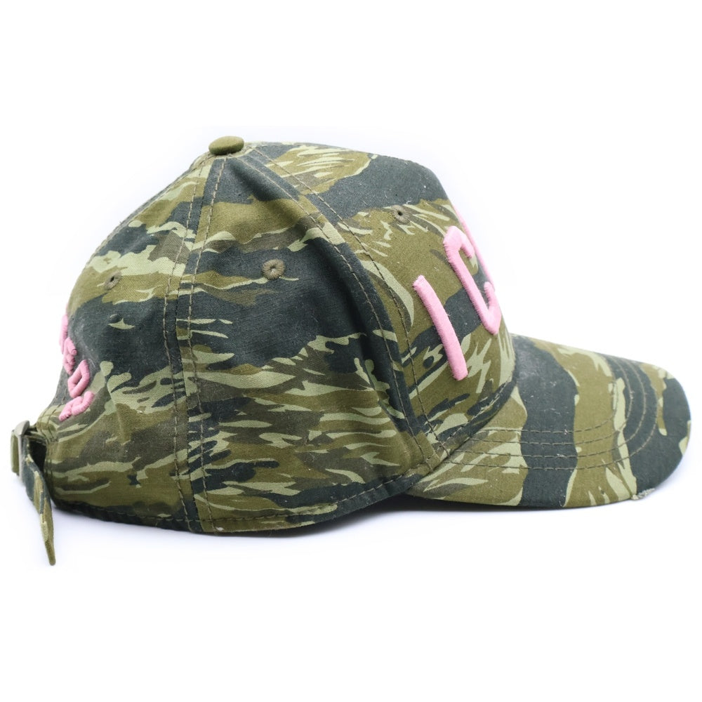 DSQUARED2(ディースクエアード) ICON ロゴ刺繍 カモフラ 迷彩総柄 コットン 5パネル ベースボールキャップ 帽子 カーキ SJ16801581SS19