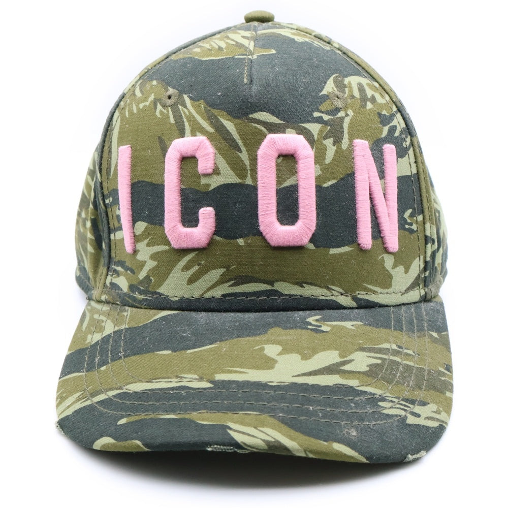 DSQUARED2(ディースクエアード) ICON ロゴ刺繍 カモフラ 迷彩総柄 コットン 5パネル ベースボールキャップ 帽子 カーキ SJ16801581SS19