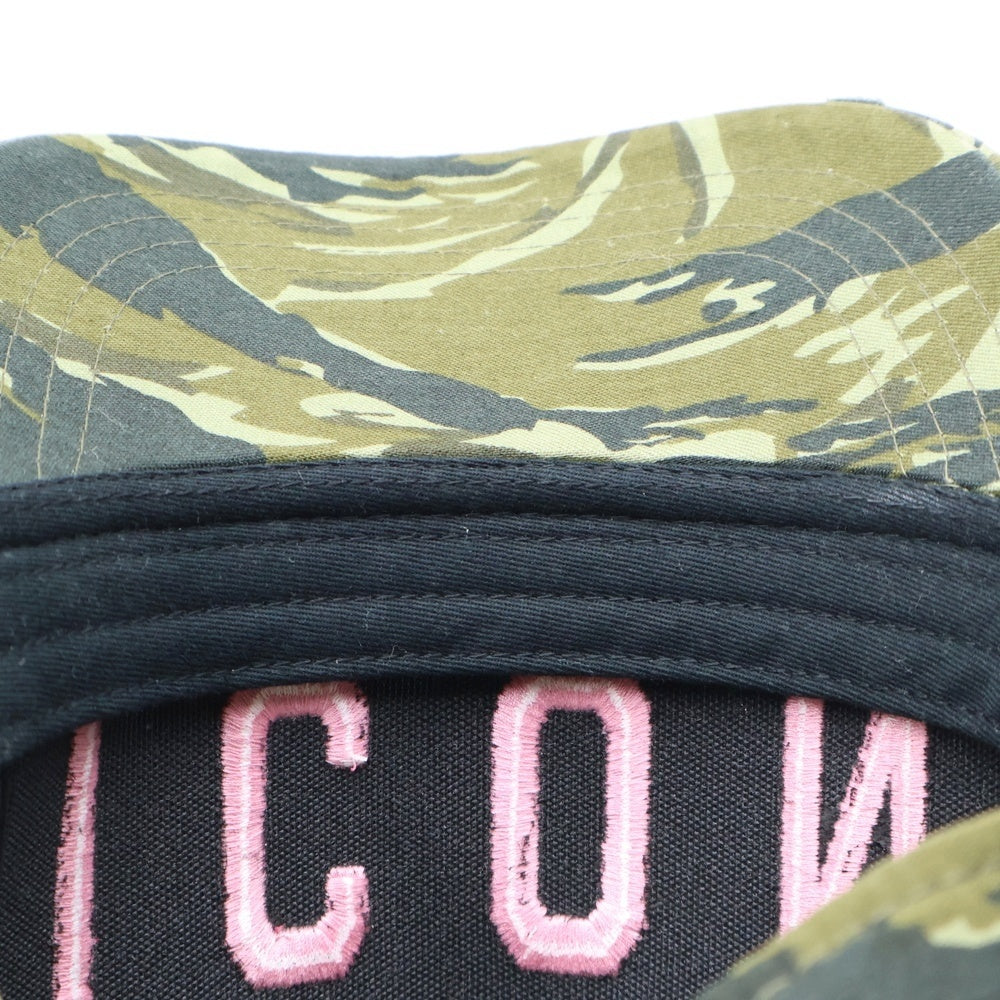 DSQUARED2(ディースクエアード) ICON ロゴ刺繍 カモフラ 迷彩総柄 コットン 5パネル ベースボールキャップ 帽子 カーキ SJ16801581SS19