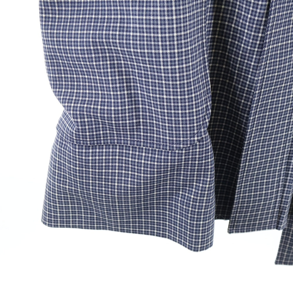 LANVIN(ランバン) チェック総柄 ウール ロゴプレート ハーフジップ 半袖ワンピース ドレス ネイビー レディース RWDR0054 4934A21