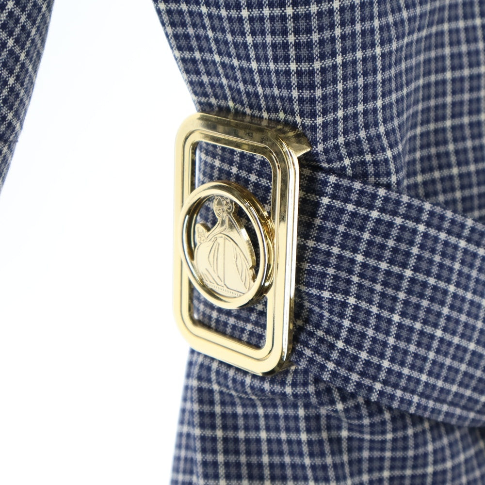 LANVIN(ランバン) チェック総柄 ウール ロゴプレート ハーフジップ 半袖ワンピース ドレス ネイビー レディース RWDR0054 4934A21